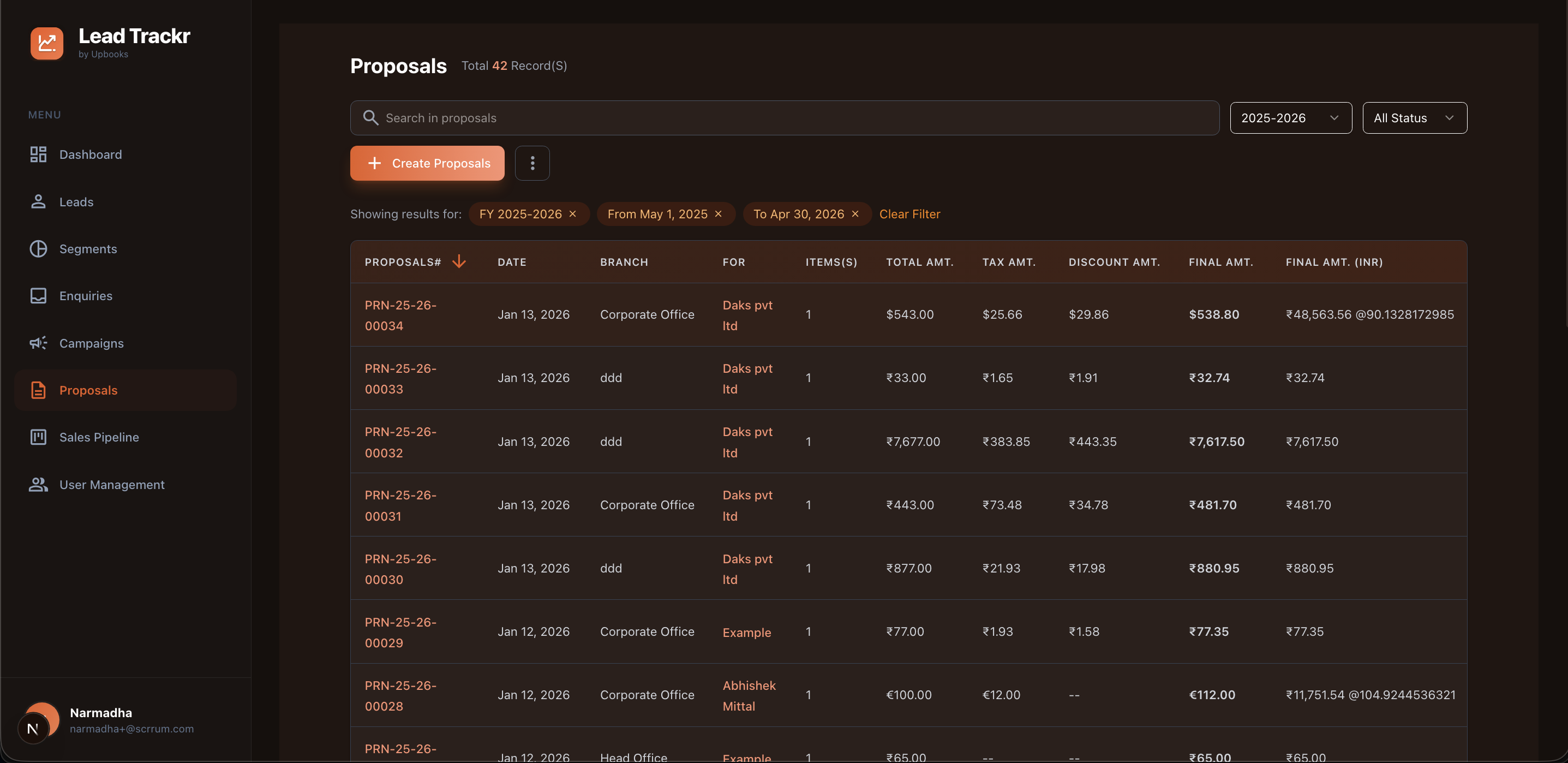 Lead Trackr - Proposals