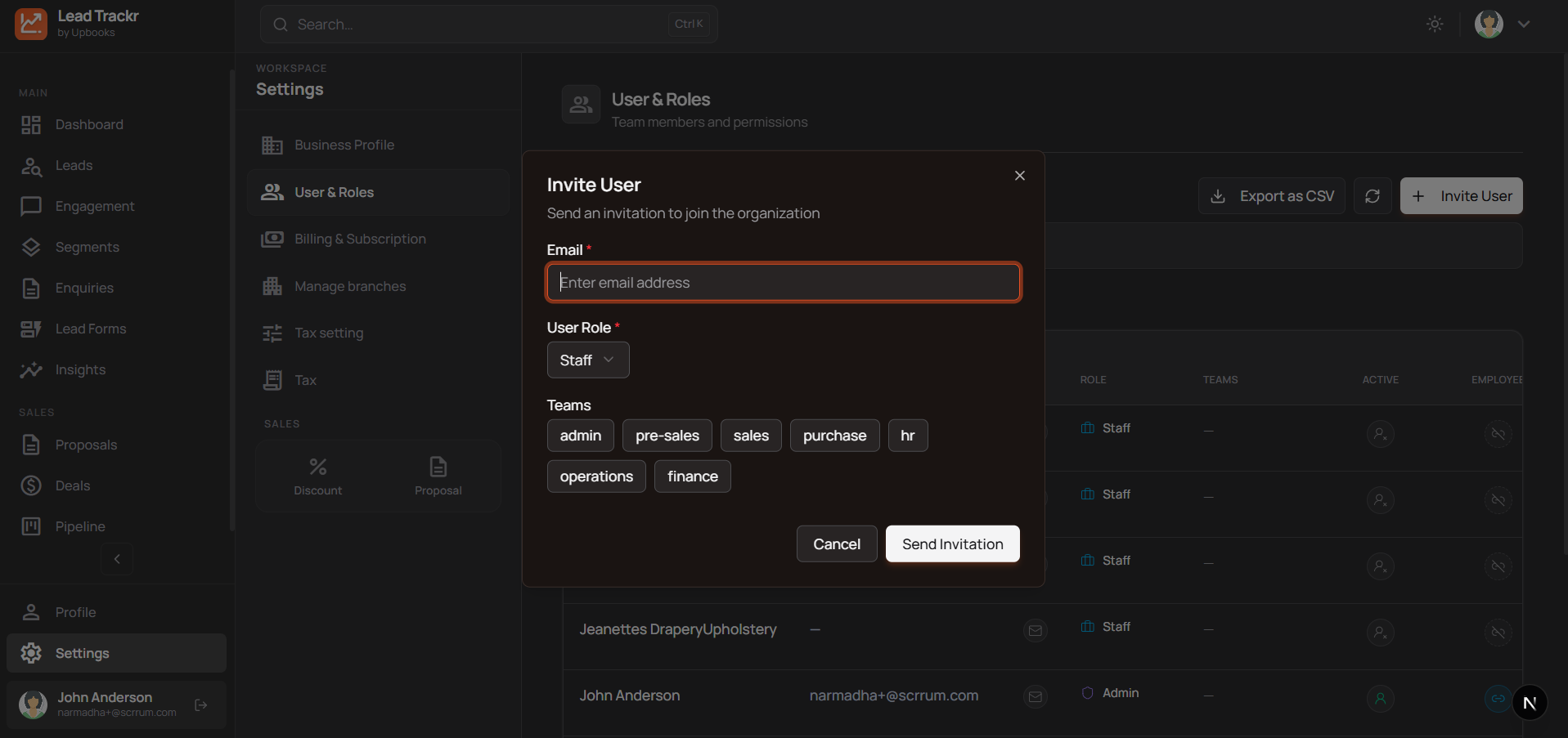 LeadTrackr - User Management - 2