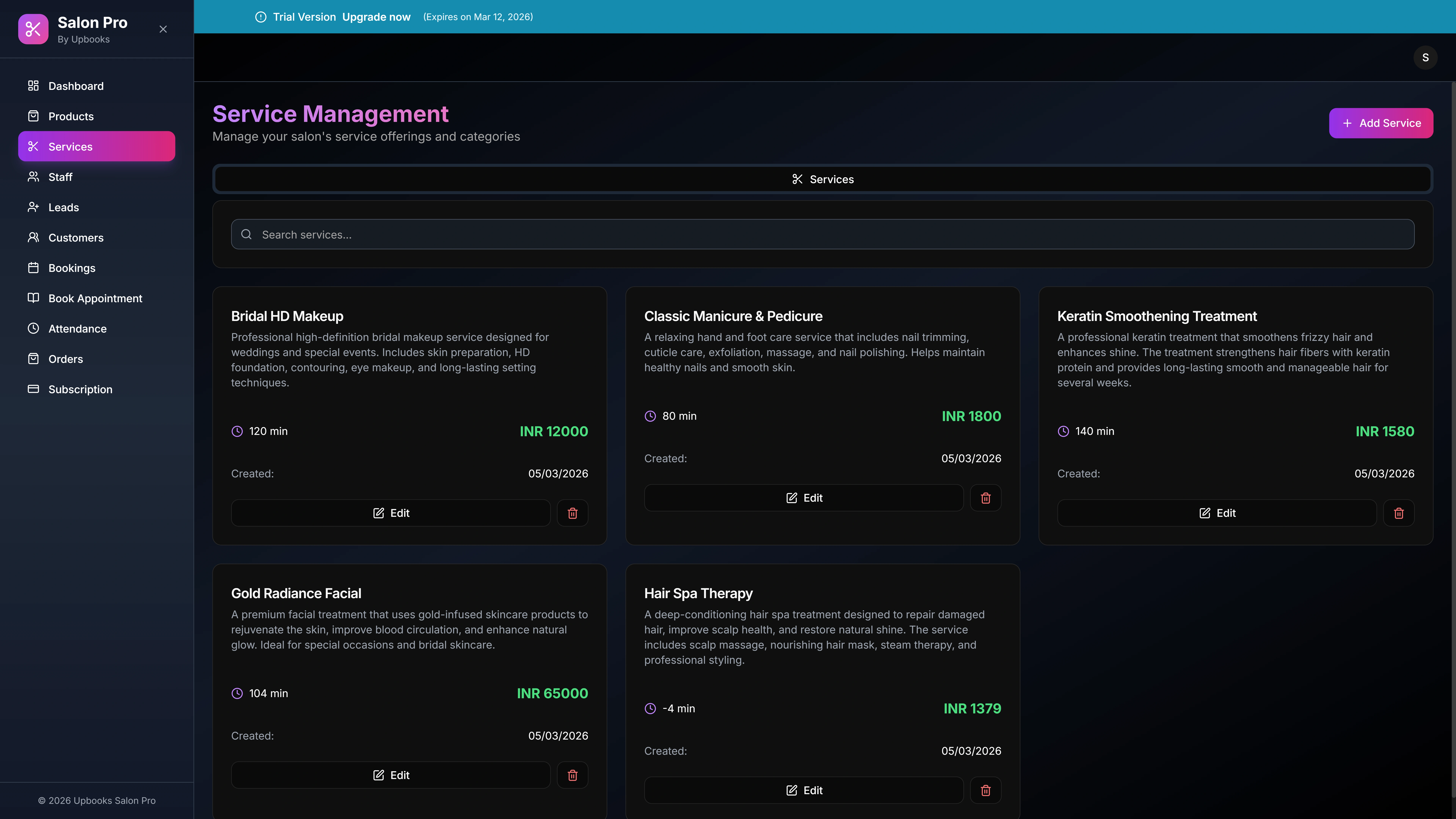Salon Pro — Service management