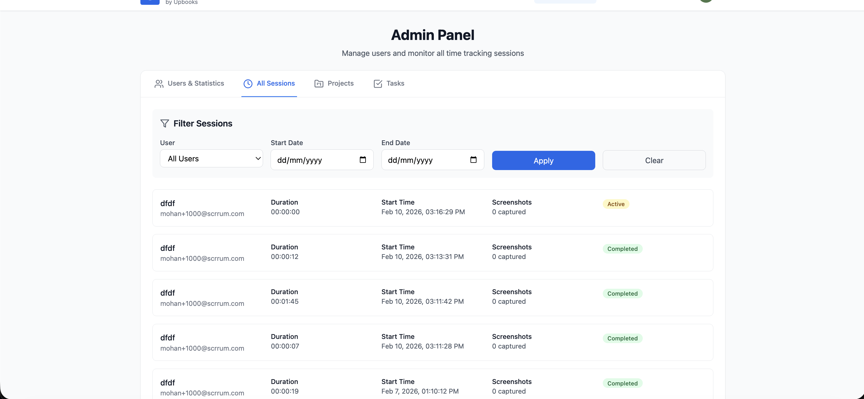 UpLog - Past Sessions