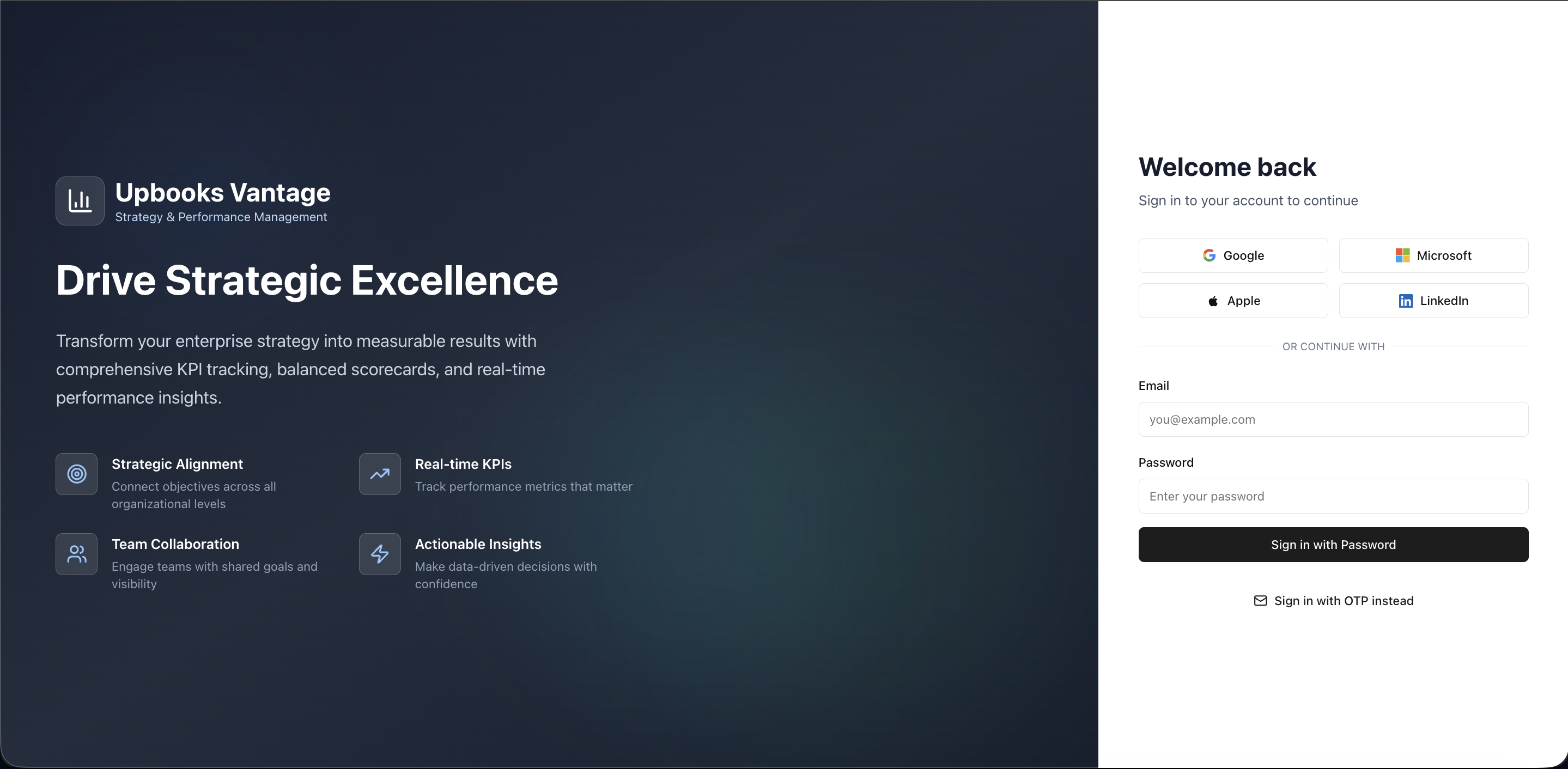 Upbooks Vantage — Sign in